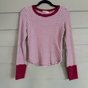 Red and White Striped Long Sleeve Top